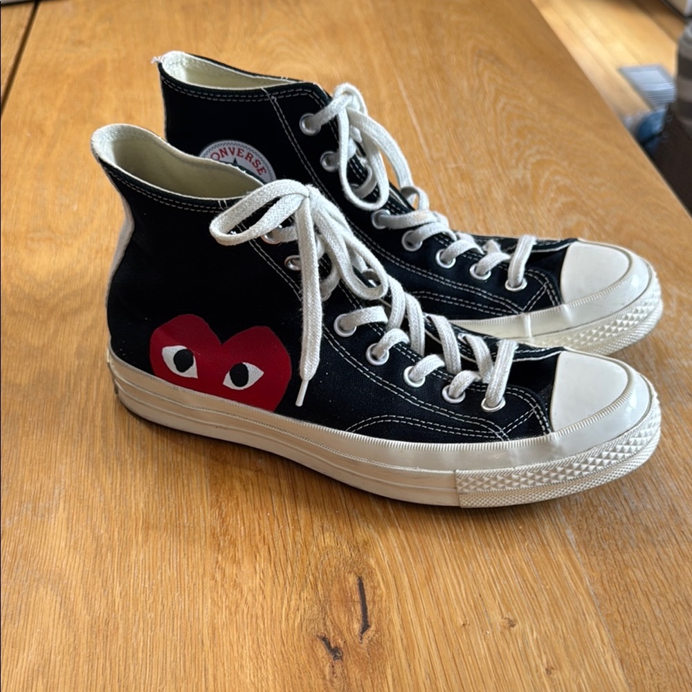 Converse Black High-Tops with Red Heart Design